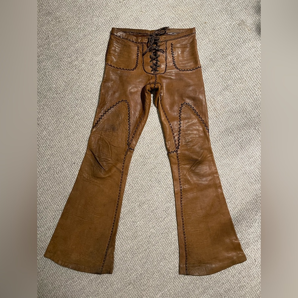 Vintage Unisex 70's Handcrafted Leather Lace-Up Pants by North Beach Leather